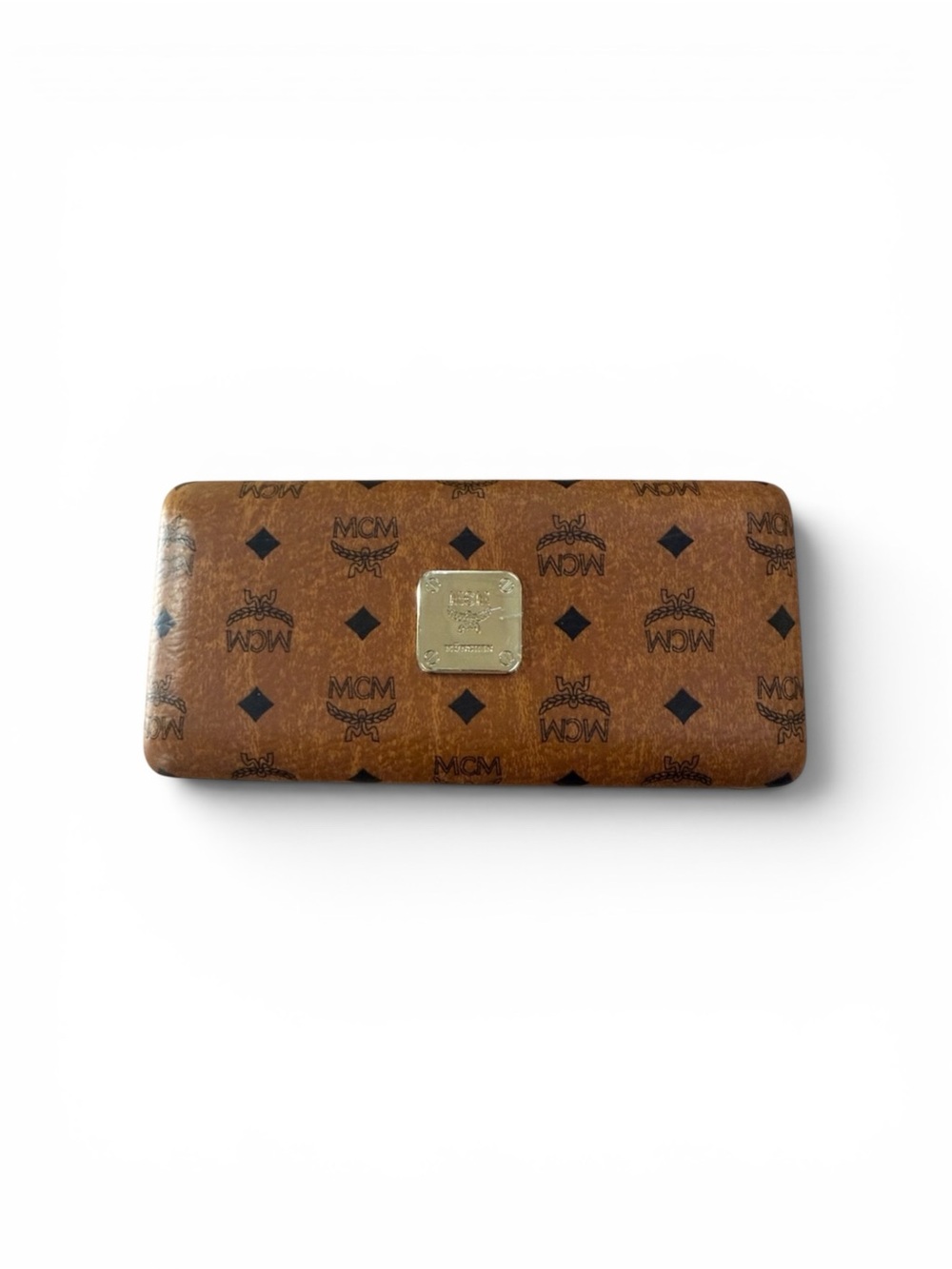 MCM Cognac Monogram Sunglasses Case with Gold Emblem